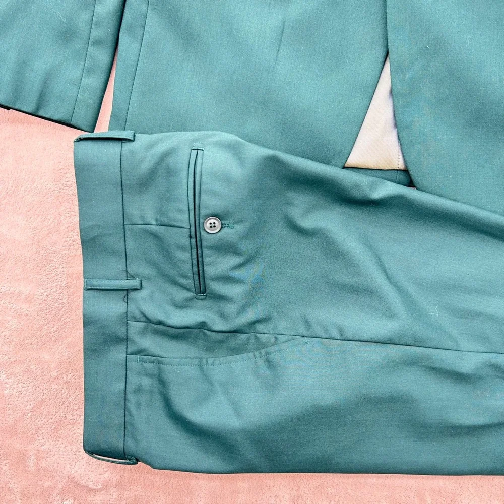 Braveman Mens Slim Fit 2 Piece Suit Teal Green Two Button Blazer Pants Set